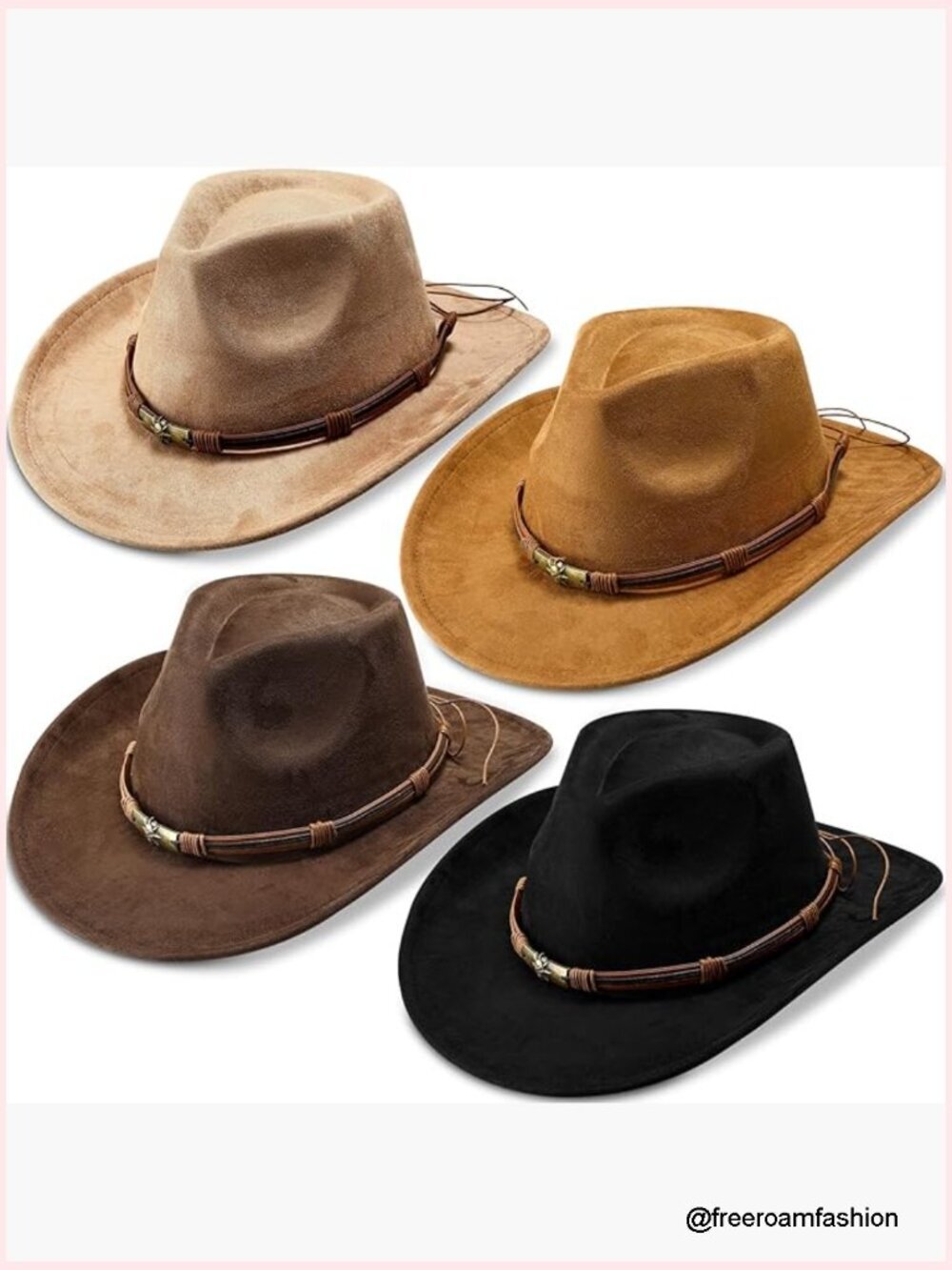 4 Pack Cowboy Hats - Wide Brim Felt Western Suede Panama Cap for Adults
